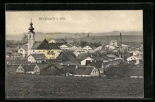 AK Buchbach /Obb., Teilansicht mit Kirche aus der Vogelschau