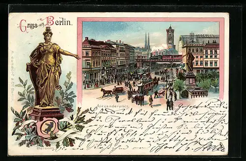 Lithographie Berlin, Alexanderplatz und Berolina