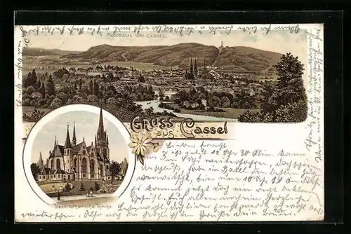 Lithographie Kassel, Gesamtansicht, Neue lutherische Kirche