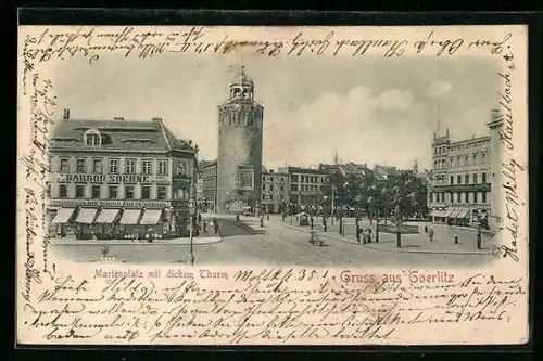 Relief-AK Goerlitz, Marienplatz mit dickem Thurm