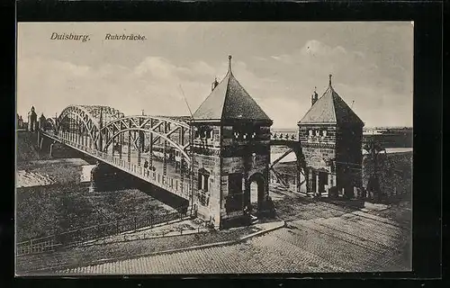 AK Duisburg, Ruhrbrücke aus der Vogelschau