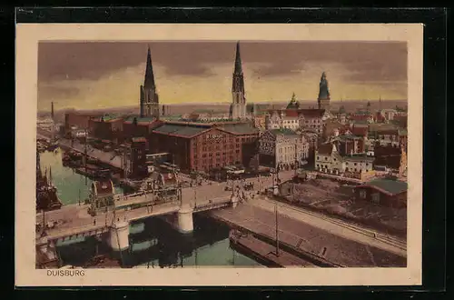 AK Duisburg, Teilansicht mit Brücke aus der Vogelschau
