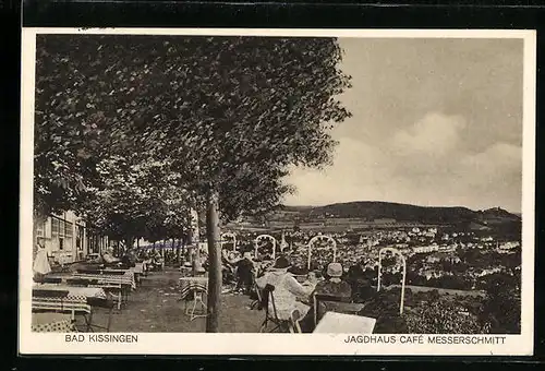 AK Bad Kissingen, Jagdhaus Cafe Messerschmidt mit Stadtblick