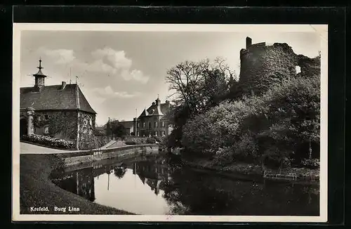 AK Krefeld, Ortspartie mit Burg Linn