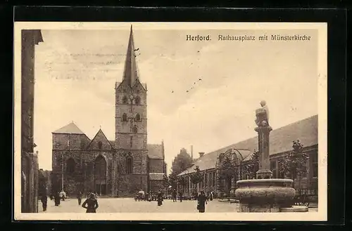 AK Herford, Rathausplatz mit Münsterkirche