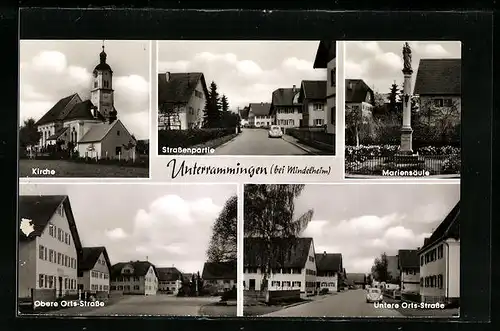 AK Unterrammingen beim Mindelheim, Kirche, Mariensäule, Untere Orts-Strasse