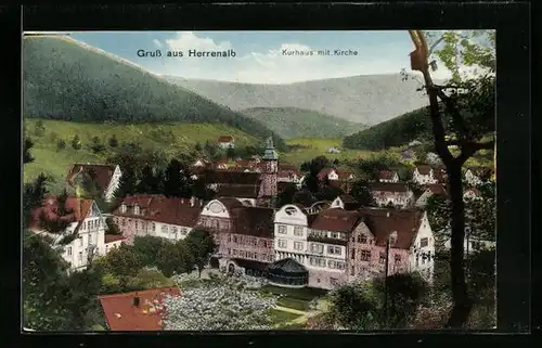 AK Herrenalb, Kurhaus mit Kirche