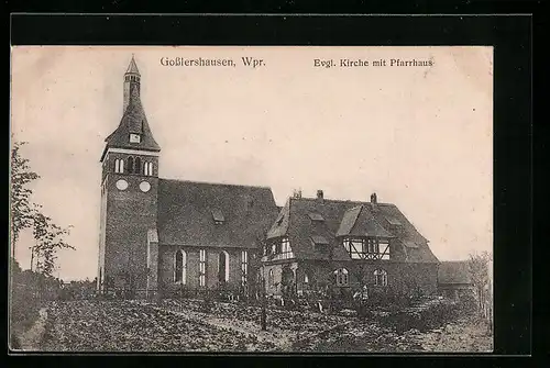 AK Gosslershausen /Wpr., Evgl. Kirche mit Pfarrhaus