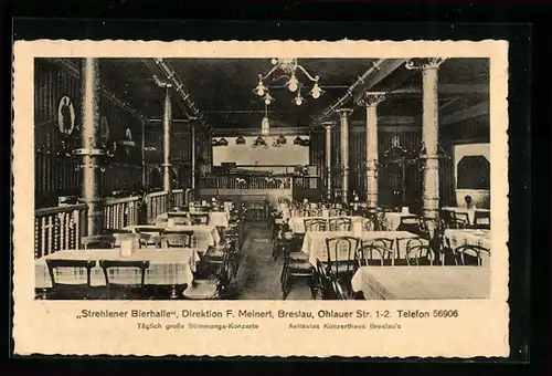 AK Breslau, Strehlener Bierhalle, Direktion F. Meinert, Ohlauer Str. 1-2