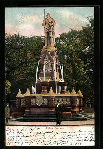 AK Berlin-Tiergarten, Mann am Roland-Brunnen