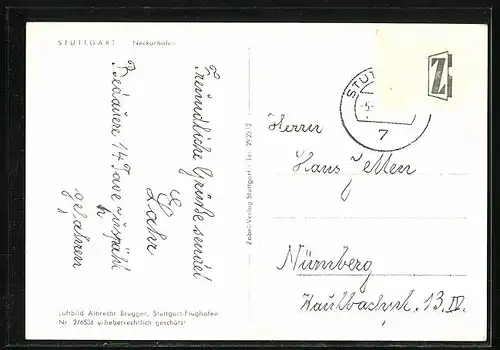 AK Stuttgart, Fliegeraufnahme vom Neckarhafen