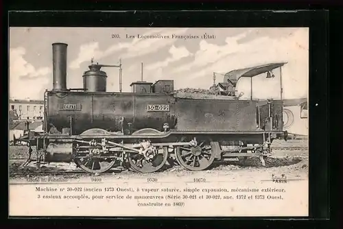 AK Les Locomotives Francaises, Machine no 30-022, französische Eisenbahn