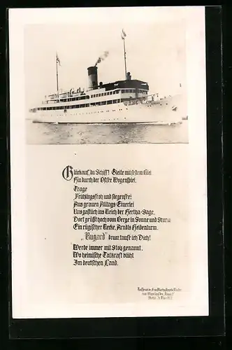 AK Passagierschiff Rugard, Taufspruch von Fr. Martha Annette Meister