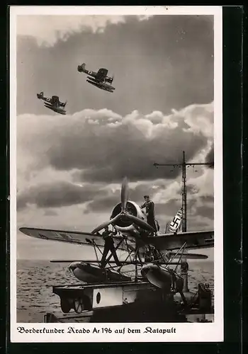 AK Borderkunder-Wasserflugzeug Arado Ar 196 auf dem Katapult, 