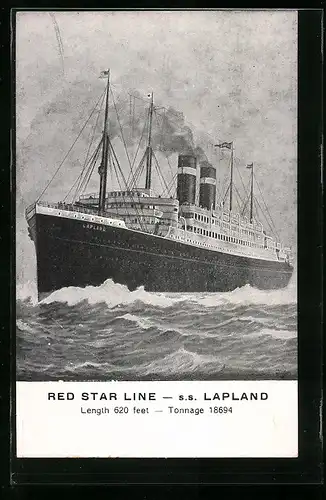 AK Passagierschiff SS Lapland in Fahrt, Red Star Line
