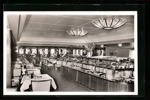 AK Fährschiff Deutschland, Restaurant mit kaltem Buffet