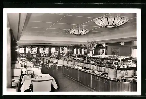 AK Fährschiff Deutschland, Restaurant mit kaltem Buffet