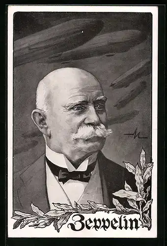 AK Portrait Graf Ferdinand von Zeppelin mit Lorbeer