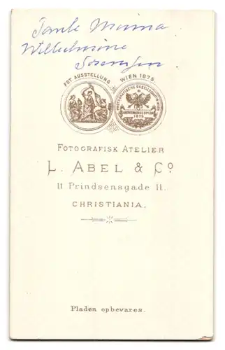 Fotografie L. Abel & Co., Christiania, Frau Minna Wilhelmine Johannsen