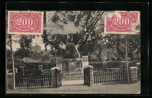 AK Rümpel, Gedenkstein für die Gefallenen 1914-18