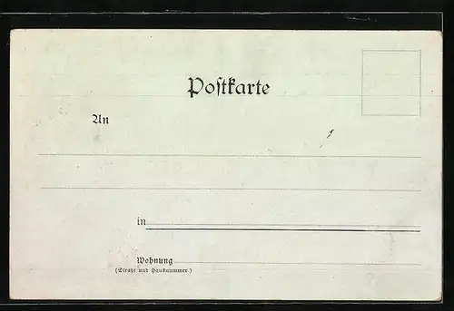 Lithographie Friedrichshafen, Grusskarte mit dem Bahnhof und der Hafeneinfahrt