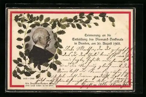 AK Dresden, Erinnerung an die Enthüllung des Bismarck-Denkmals am 30. August 1903