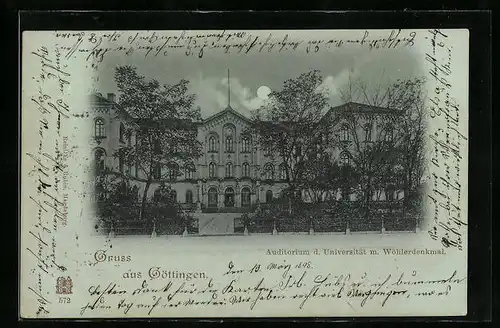 Mondschein-AK Göttingen, Auditorium d. Universität m. Wöhlerdenkmal