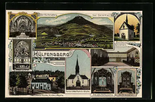 AK Geismar, Der Hülfensberg, Bonifacius-Kapelle, Franziskaner-Kloster und Portal d. Wallfahrts-Kirche