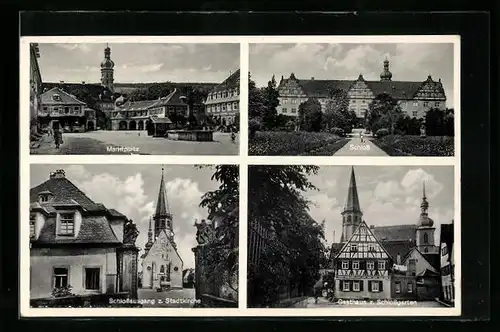 AK Weikersheim, Marktplatz, Schloss, Schlossausgang z. Stadtkirche, Gasthaus zum Schlossgarten