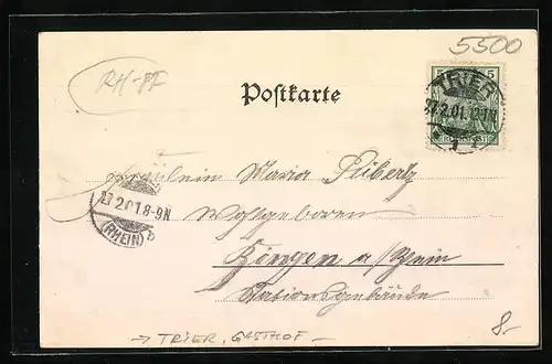 AK Trier, Gruss aus dem Gasthof Bellevue