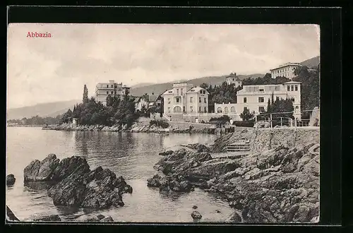 AK Abbazia, Uferpartie mit Villen