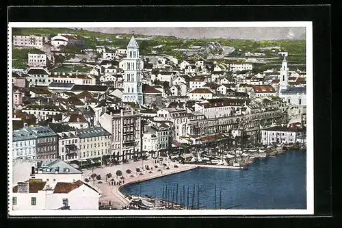 AK Split, Ortsansicht mit Hafen und Kirchen
