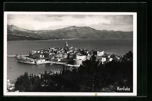 AK Korcula, Dampfer im Hafen des Ortes