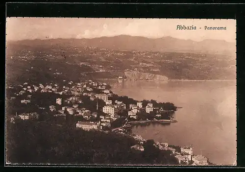 AK Abbazia, Panorama der Hafenortschaft