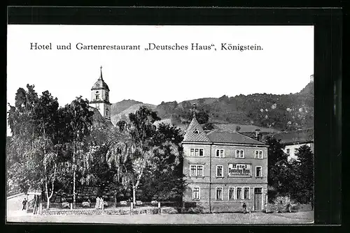 AK Königstein, Partie am Hotel u. Gartenrestaurant Deutsches Haus