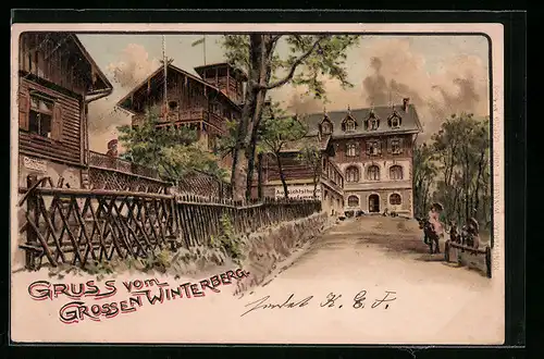 Lithographie Winterberg, Aussichtsturm u. Riesenfernrohr