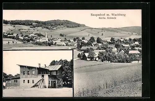AK Saupsdorf, Ortsansicht mit Wachberg