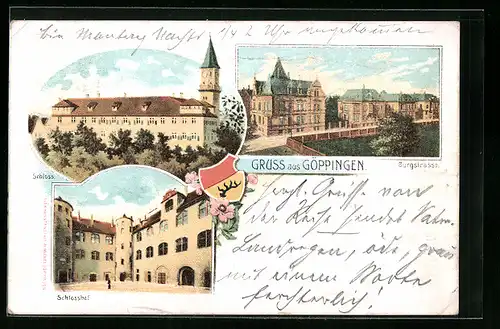 AK Göppingen, Schloss, Burgstrasse, Schlosshof, Wappen