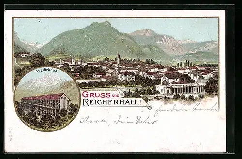 Lithographie Bad Reichenhall, Gradierhaus, Gesamtansicht