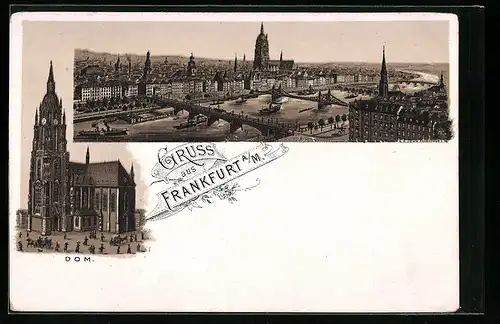 Lithographie Alt-Frankfurt, Dom, Totalansicht