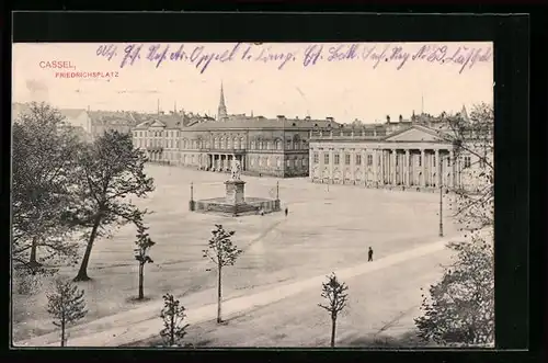 AK Kassel, Friedrichsplatz mit Statue