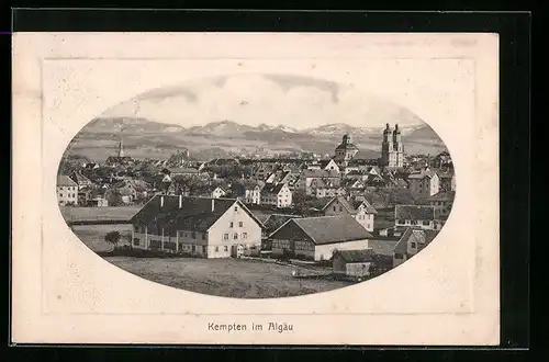Präge-AK Kempten im Allgäu, Teilansicht, Passepartout