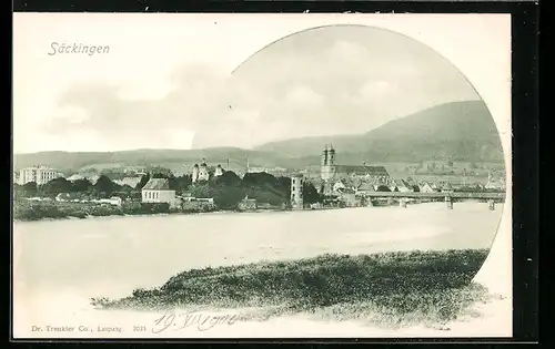 AK Säckingen, Uferpartie mit Kirche