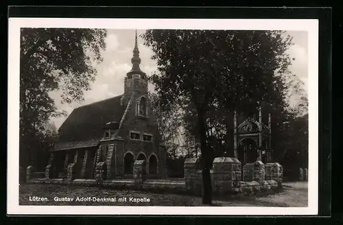AK Lützen, Blick auf Kapelle mit Gustav-Adolf-Denkmal