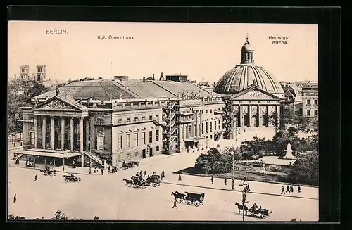 AK Berlin, Blick zum Opernhaus und der Hedwigskirche