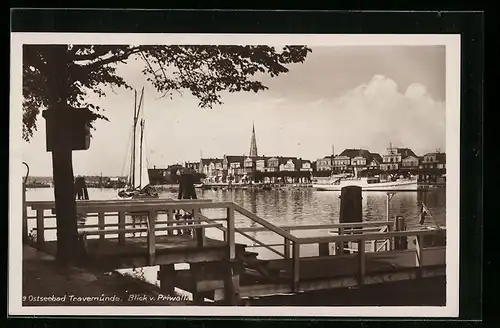 AK Travemünde, Ostseebad, Blick v. Priwall auf den Ort