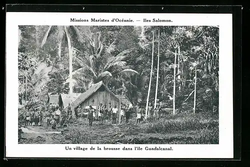 AK Guadalcanal, Un village de la brousse dans l`ile, Iles Salomon