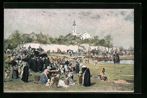 Künstler-AK Bunzlau, Die Kinder bringen den Gefangenen Lebensmittel