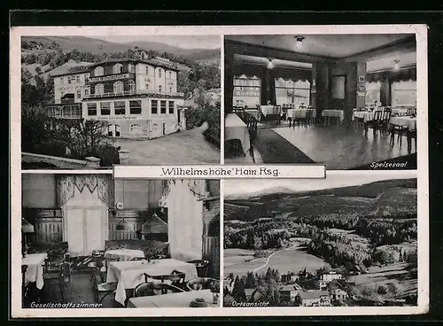 AK Hain i. Rsgb., Hotel Wilhelmshöhe, Speisesaal, Gesellschaftszimmer, Ortsansicht