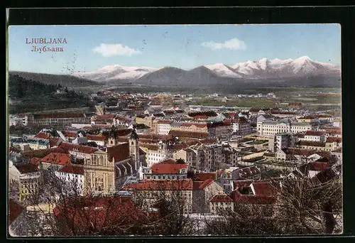 AK Ljubljana, Stadtansicht aus der Vogelschau